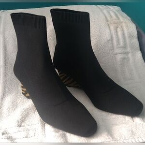 NEW Cosy Island Chic Women's Black w/Zebra Wedge Heel Pull On Ankle Boots Size 6